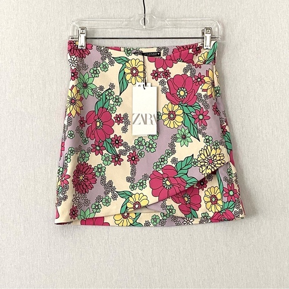 Zara Floral Lace Up Corset Crop Top and Mini Skirt 2 Pieces Matching Set - Picture 7 of 16